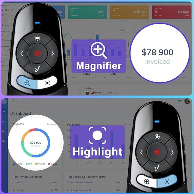 2 in 1 Type C USB Presentation Clicker with Physical and Digital Function, RF 2.4GHz Wireless Presenter Remote PPT Clicker for Computer Presentations, Slide Advancer for Mac Laptop