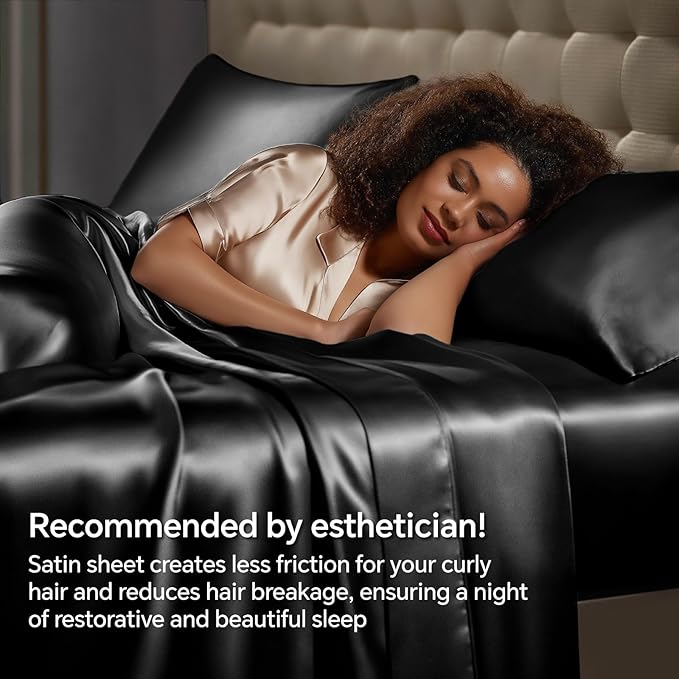 BEDELITE Satin Sheets Twin Size Bed Set, Luxury Soft Black Silky Sheets - Image 4