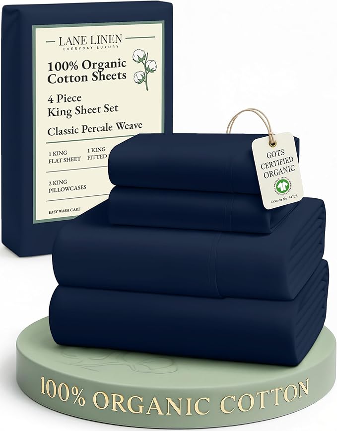 LANE LINEN 100% Organic Cotton Fully Elasticized King Sheet Set, Low Pilling by LaneLinen