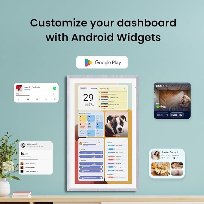 ApoloSign 21.5" Digital Calendar: Dual Mode Calendars with Google Play & Multi-calendar Sync, Electronic Planner & Chore Chart, Smart Touchscreen, Interactive Display for Family Schedules (Gray Wood, 21.5-inch)
