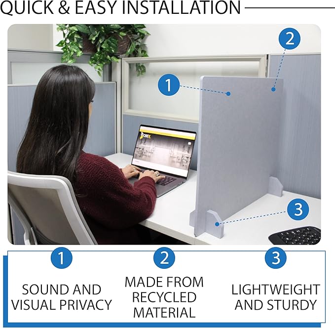 Planche Acoustic Freestanding Desk Divider - Noise Reducing Desk Privacy Panel - Library & Office Furniture Partition - Workstations Shield Barrier - Instant Wall Desk 20" H x 24" W (4 Pack, Stone)