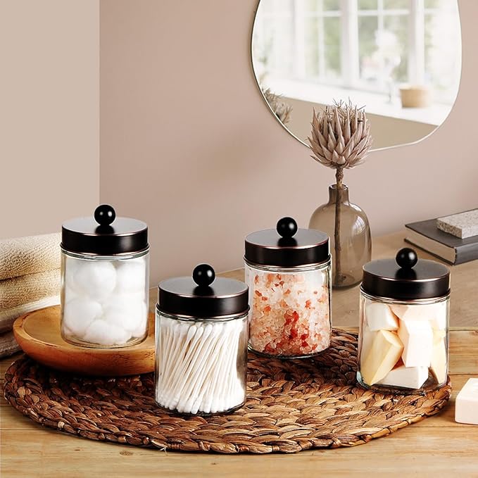 Amolliar 6 Pack Apothecary Jars Bathroom Vanity Organizer- Rustic Farmhouse - Image 3