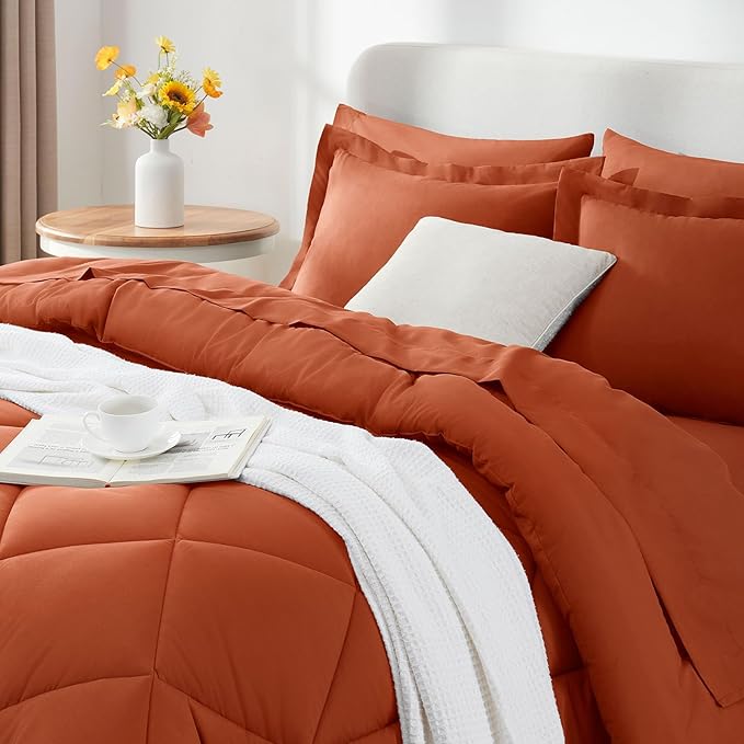 CozyLux Queen Comforter Set Burnt Orange - Image 9