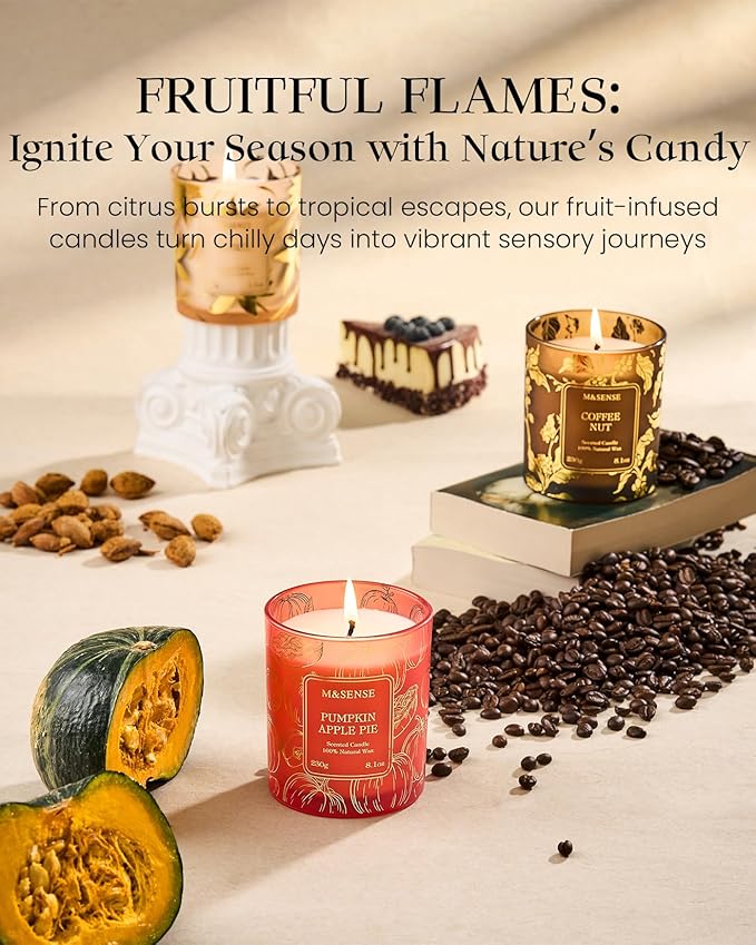M&SENSE Pumpkin Apple Pie Scented Candles, 8.1oz 42-Hour Slow Burning Soy - Image 5
