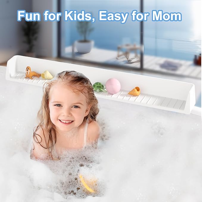 Tub Splash Guard for Kids, Bathtub Water Guard Play Shelf for Bathing, Toy Tray - Image 4