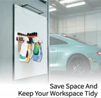 Wall Mount Brush & Spray Bottle Holder Combo Rack for Garage, Detailing Organizer with Mounting Hardware - Holds 12 Brushes & Hanging Rail for Bottles