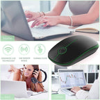 VssoPlor Wireless Mouse, 2.4G Slim Portable Computer Laptop Mouse with Nano Receiver Quiet Silent Optical Mice for Notebook, PC, Laptop, Computer-Black and Green