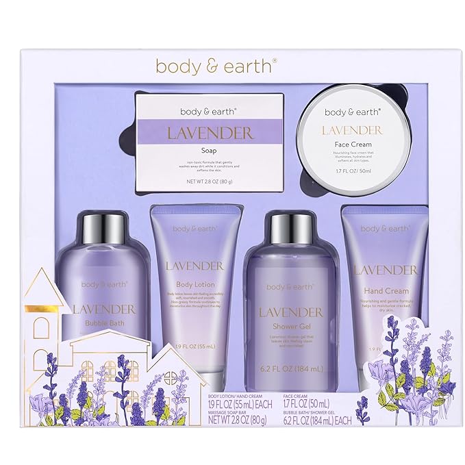 Spa Gifts for Women, Lavender Gift Set, Body & Earth 6 Pcs Bath Gift Sets by BODYEARTH