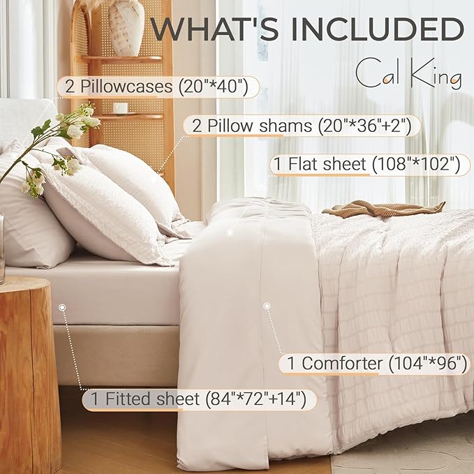 MUXHOMO 7 Pieces California King Comforter Set, Seersucker Bed in a Bag Cal - Image 4