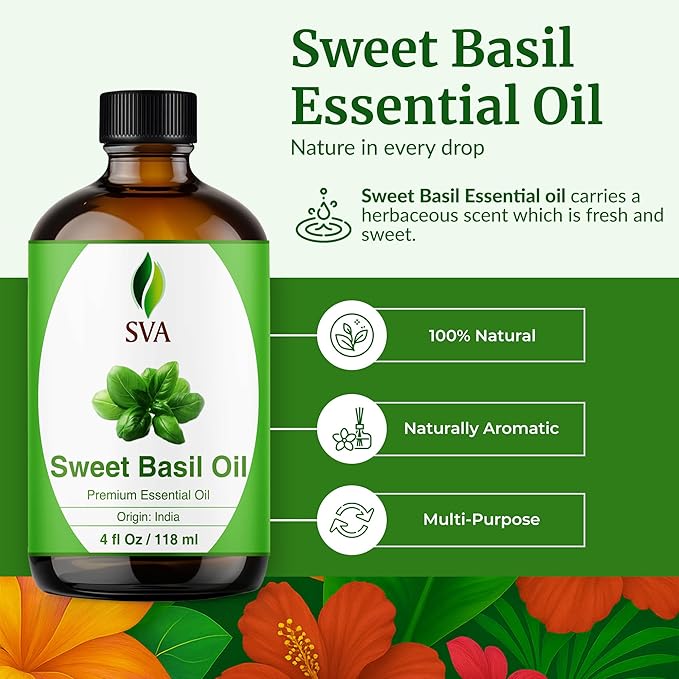 SVA Sweet Basil Essential Oil – 4 Fl Oz – 100% Natural Basil Oil - Image 2
