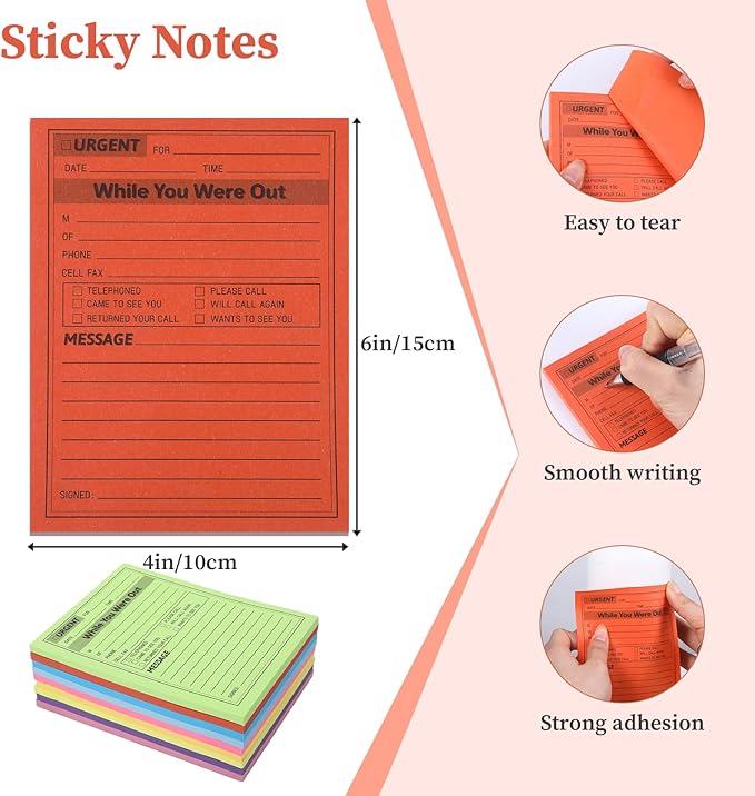 9 Pieces Phone Message Pads for Office Sticky Notes, While You were Out Message Pad Assorted Colors, Self Adhesive Sticky Notes Urgent Record for Work Call 4 x 6 Inch, Office Supplies, 50 Sheets/Pack