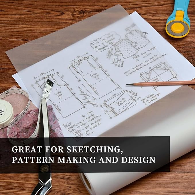 SEMLEART Trace Paper roll 12 inch x 25 Yard,32lb/50gsm,Translucent White tracing Paper for Drawing, Sketching，Sewing Pattern Gift Wrapping,Dressmaking - Sketch & Drafting Paper roll