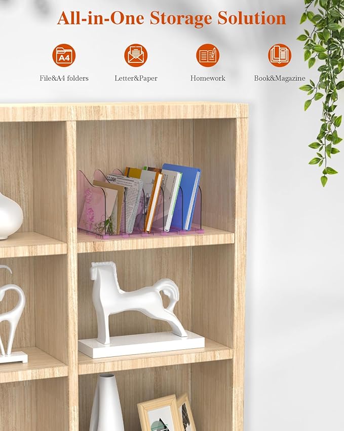 COWVTUJ Adjustable Rose File Organizer for Desk, Vertical File Folder Holders for Magazines, Upright Desktop Binder Organizer, Clear Paper Bookshelf Divider File Sorter for School Office Supplies