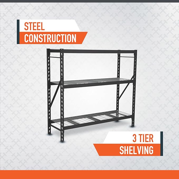 Ironton Industrial Shelving Rack, 3 Storage Shelves Steel Construction 3-Tier Rack with 2000-Lb Load Capacity Per Shelf, Garage Storage Rack