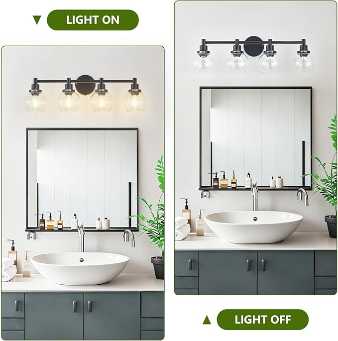 4-Light Bathroom Light Fixture Black Vanity Lights Over Mirror Modern Wall - Image 5