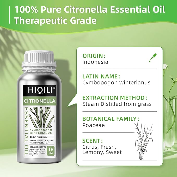 HIQILI 16 Fl Oz Citronella Oil for Homemade Sprays, Add to Diffuser, 100% Pure - Image 7