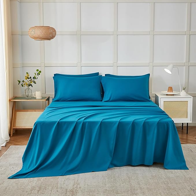 ILAVANDE Teal King Size Sheets Set 6 Piece, Hotel Luxury Super Soft 1800 Series - Image 2