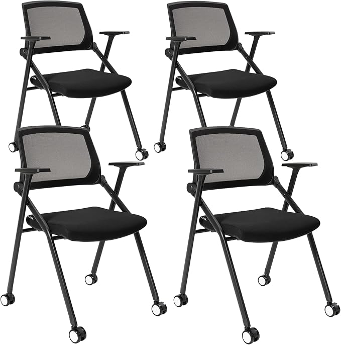VACYOVKE Home Office Chair Set of 4 Adjustable Armrest Ergonomic Mid-Back Breathable Mesh Foldable Conference Reception Chairs for School Waiting Room Small Space