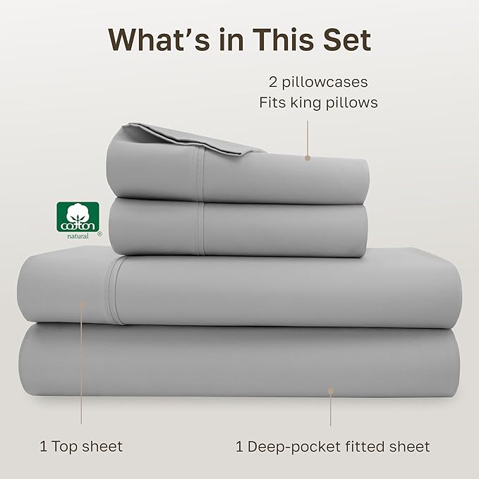 California Design Den Soft 100% Cotton Sheets King Size Set, 400 TC Good - Image 4