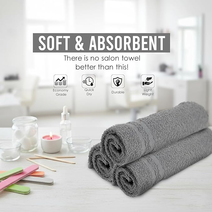 24 Pack Dark Grey Hand Towels 100% Cotton Spa Towel – 16x27 inches Highly - Image 3