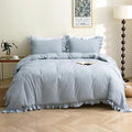 Silnuo Light Blue/White Plaid Ruffle Duvet Cover King Size, 100% Washed Cotton by Silnuo
