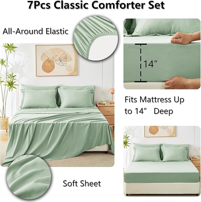 CozyLux Full Size Comforter Sets Sage Green - Image 5