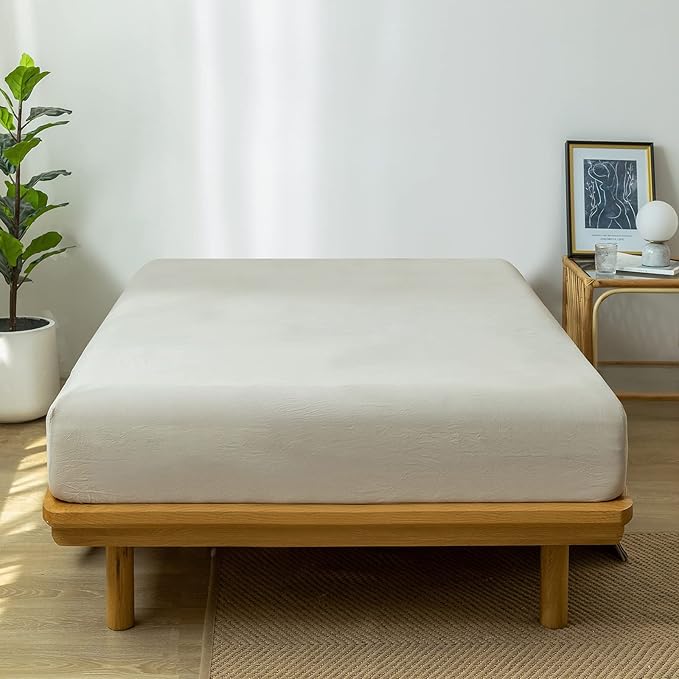 MooMee Fitted Bottom Sheet Only 100% Washed Cotton Linen Like Textured - Image 3