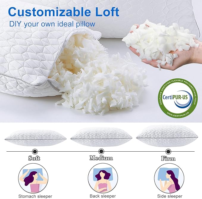 Cooling Pillows Standard Size Set of 4, Shredded Memory Foam Pillows, - Image 6