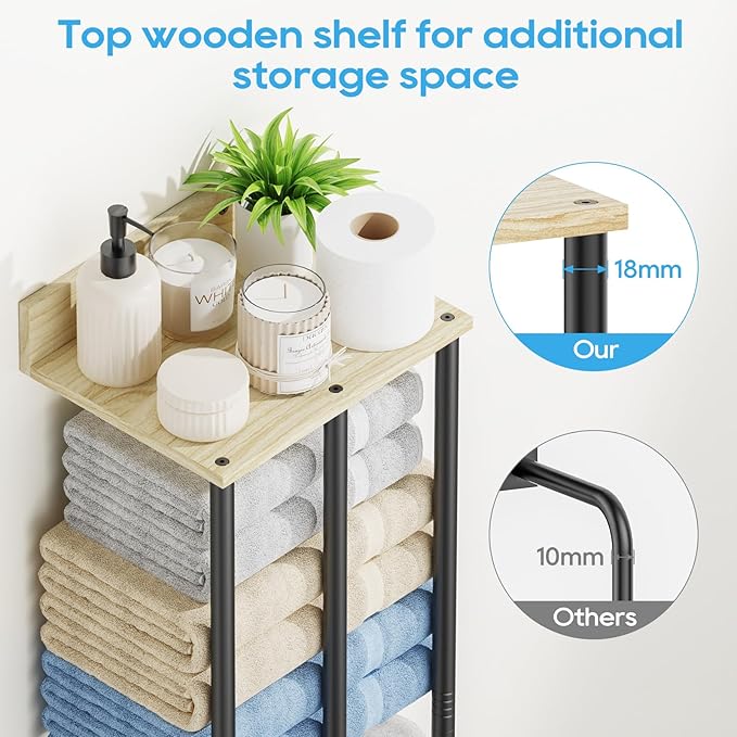 Towel Racks for Bathroom Wall Mounted, 3 Bar Wall Towel Rack for Rolled Towels - Image 7