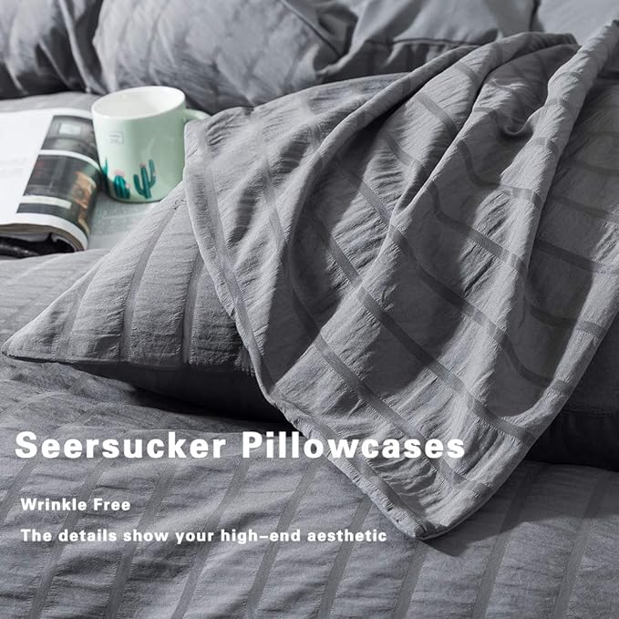 AveLom Seersucker Duvet Cover Set California King Size, 3 Pieces, Textured - Image 5
