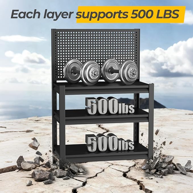 10 Sets Storage Shelves with Pegboard,Heavy Duty Garage Shelving Units and Storage,Metal Shelving Adjustable Shelves,Garage Storage Rack,Industrial Utility Shelf For Kitchen,Pantry 47.2"H*33.46"W*18"D