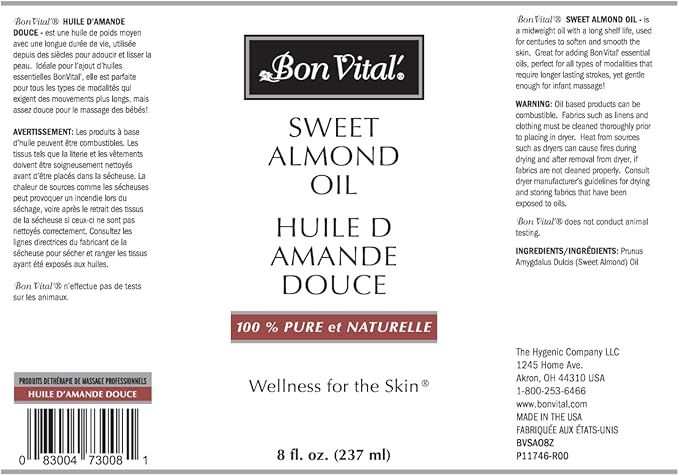 Bon Vital' Sweet Almond Oil Skin & Hair Moisturizer & Gentle Massage Oil - Image 2