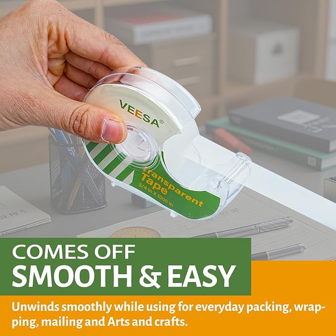 Transparent Tape with Dispenser, 3/4 x 1000 Inches, 12 Rolls Clear Tapes for Craft Jobs, Home & School Supplies