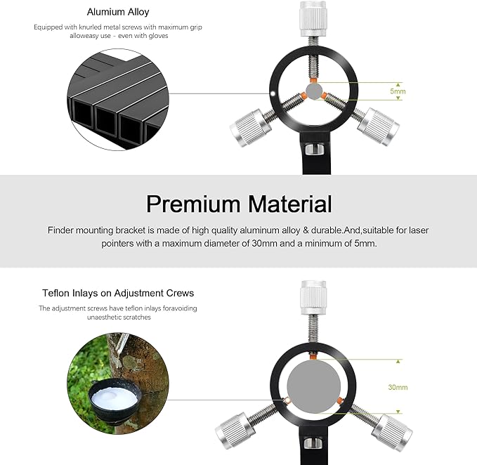 Astromania Aluminum Alloy Adjustable Laser Finder Scope Mounting Bracket with 1/4 Screw- 30mm Inside Diameter (Pair) - for Astronomy Laser Pointer