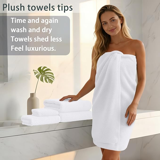 VOOVA & MOVAS White Towels for Bathroom, 100% Cotton | Quick Dry | Soft | Thick - Image 4