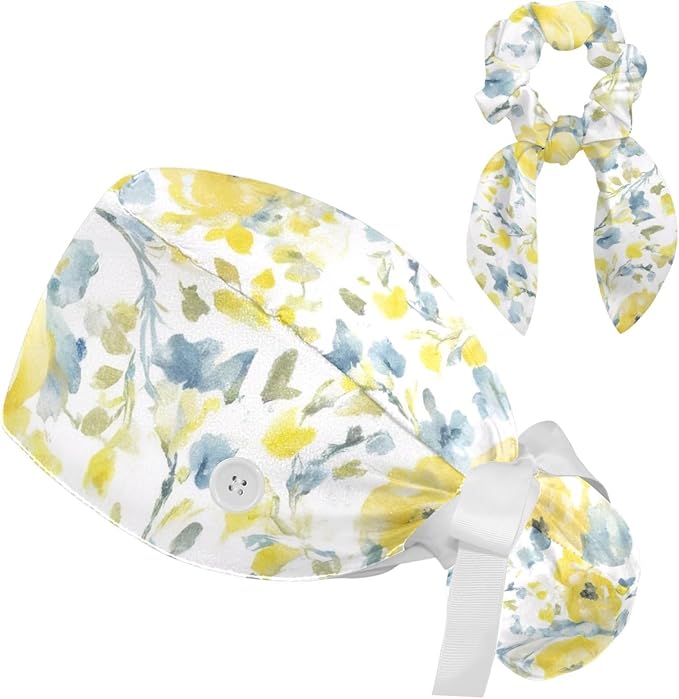 Scrub Cap with Hair Scrunchy, Ponytail Holder Surgical Cap by FVQL