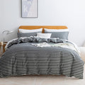 JELLYMONI 100% Natural Cotton 3pcs Striped Duvet Cover Sets, Dark Grey Duvet by JELLYMONI