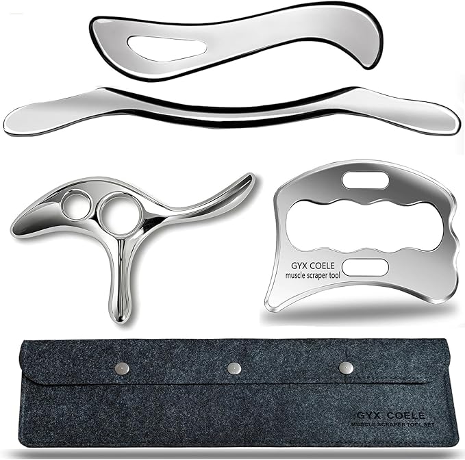 Muscle Scraper Tool Set, Stainless Steel IASTM Tools, 4 Piece, by GYXCOELEIASTMTOOL