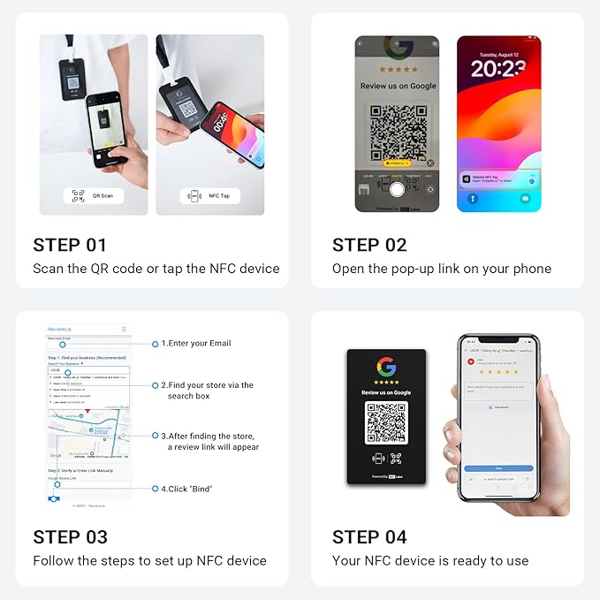 HotLabel Review Stand 1-Pack + Bonus Review Tap Card 1-Pack + For Boosting Business Reviews + White + NFC Tap & QR Code + Supports 2 Different Stores or Same + No App/No Subscription