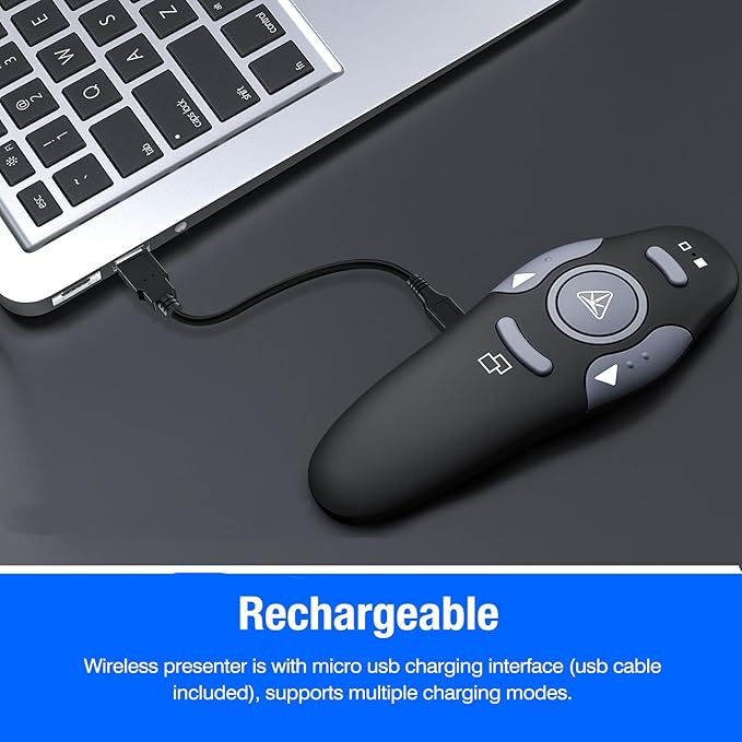 DinoFire Presentation Remote, RF 2.4GZ Rechargeable USB Slide Clicker for Powerpoint Presentation Presenter for Laptop/Computer/MAC