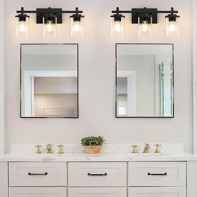 3-Lights Bathroom Vanity Light Fixtures, Modern Black Vanity Lights Over Mirror - Image 3