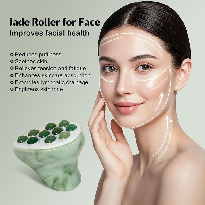 Jade Roller for Face, Gua Sha Facial Tool, Ice Eye Massager for Puffy Eyes & - Image 5