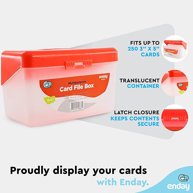 Enday Index Card Holder Red, 3x5 Note Flash Card Organizer Case, Index Card File w/flip top, Notecard Recipe, Holder, Holds 250 Cards, Also Available in Purple, Green, Blue, Grey, Pink (36 PC)