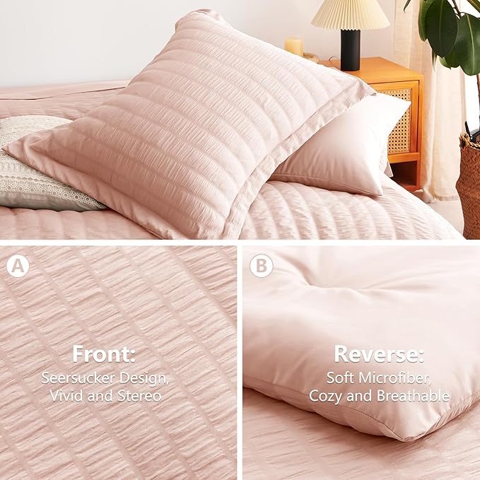 CozyLux Queen Comforter Set Blush Pink Seersucker 7 Pieces Bed in a Bag Queen - Image 4