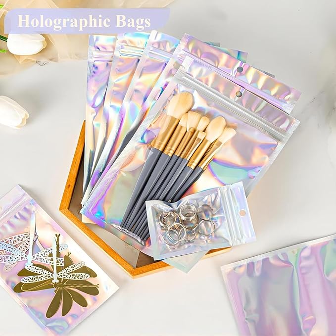 6x9 inch Holographic Bags with Party Favor Mylar Bags Coffee Storage for Small Business 50Pcs Resealable