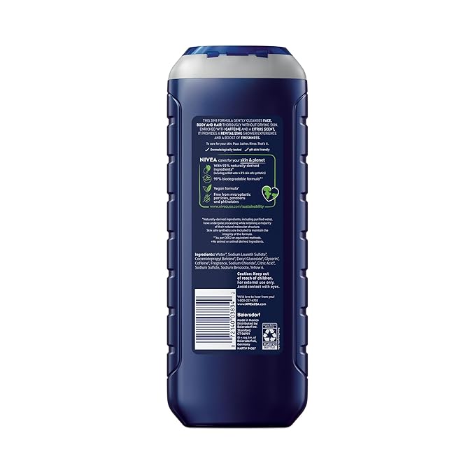 NIVEA MEN Boost Body Wash, Citrus Scent and Caffeine Enriched, 3-in-1 Men's - Image 11