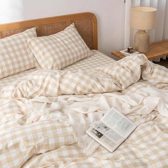BESTOUCH Duvet Cover Set 100% Washed Cotton Linen Feel Super Soft Comfortable - Image 2