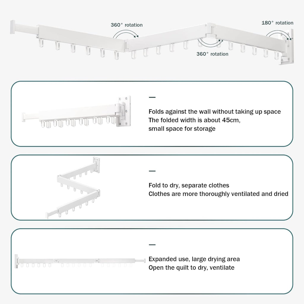 Clothes Drying Rack,Laundry Drying Rack,Clothes Rack Wall Mount,Wall Mounted Clothes Hanger Rack,Laundry Rack Folding,Retractable Clothing Rack,Collapsible Clothes Hanging Rack(Loop,White)
