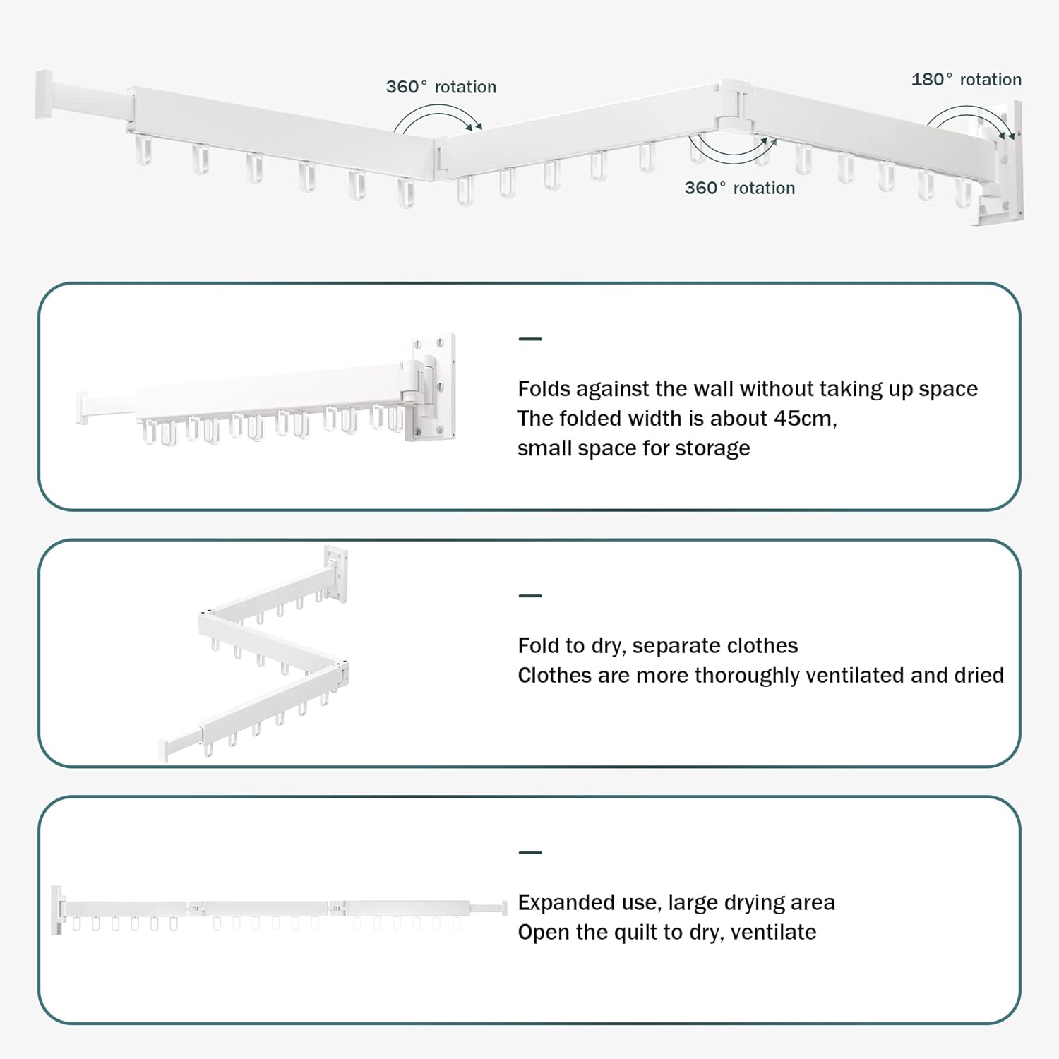 Clothes Drying Rack,Laundry Drying Rack,Clothes Rack Wall Mount,Wall Mounted Clothes Hanger Rack,Laundry Rack Folding,Retractable Clothing Rack,Collapsible Clothes Hanging Rack(Loop,White)