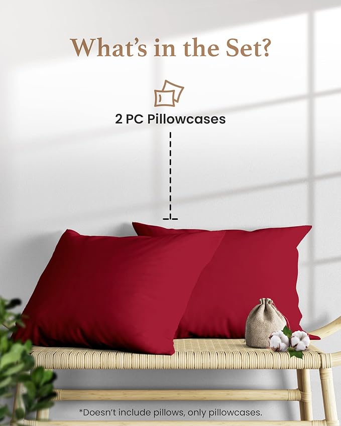1000 TC Burgundy King Pillowcases Set of 2 100% Egyptian Cotton Pillow Cases - Image 2